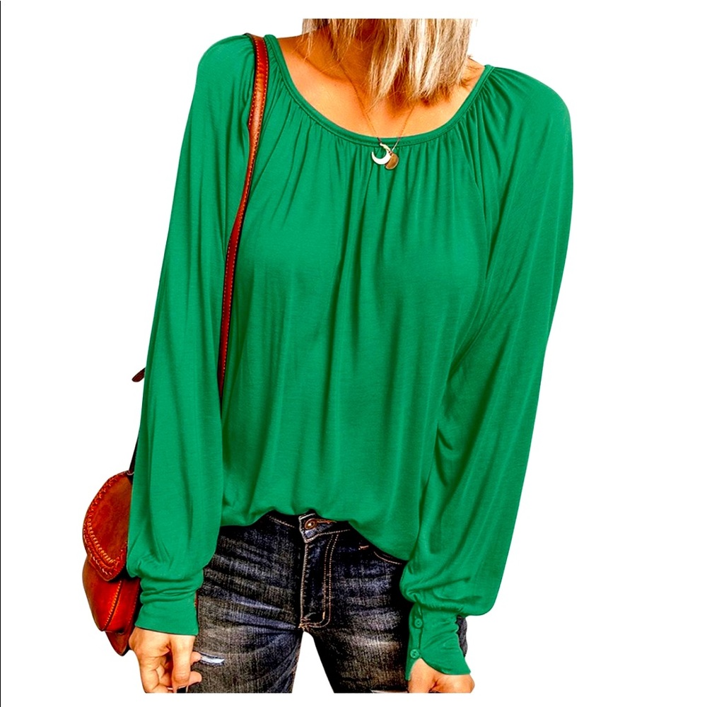 Green Ruched Long Sleeve Top Sz XL NWOT